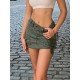  Pure Color Low Waist Denim Skirt