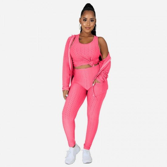 Sports Tank Hooded Coat 3 Piece Pant Sets