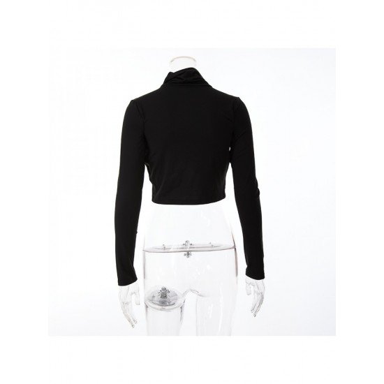 Turtle Neck Black Long Sleeve Crop Tops