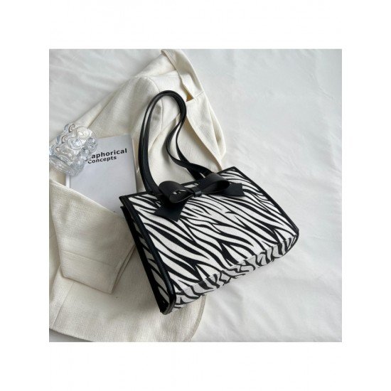  Zebra Stripes Grid Bow School Tote Bags