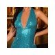 Sexy Backless Halter Sequined Mini Dress