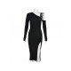 Stylish Black Inclined Shoulder Slit Long Sleeve Dresses