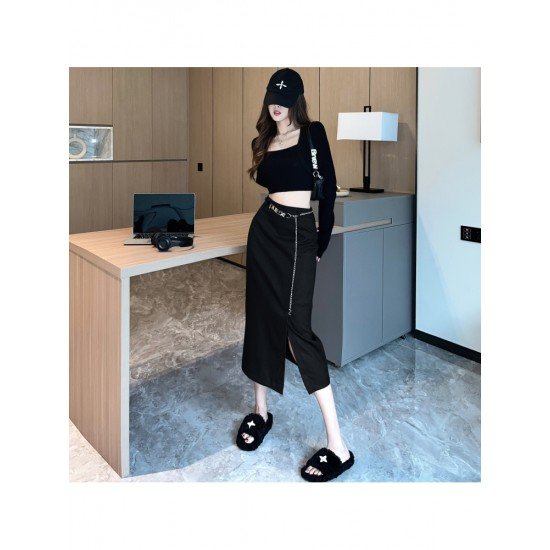  2022 Autumn Split Hem Skirt With Waist Chain