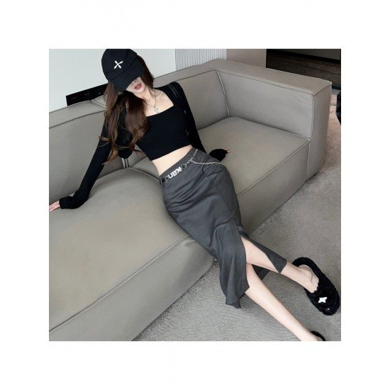  2022 Autumn Split Hem Skirt With Waist Chain