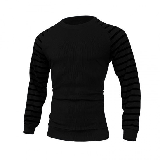 Black Striped Crew Neck Sweatshirts For Men