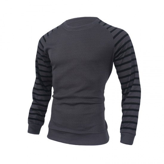 Black Striped Crew Neck Sweatshirts For Men