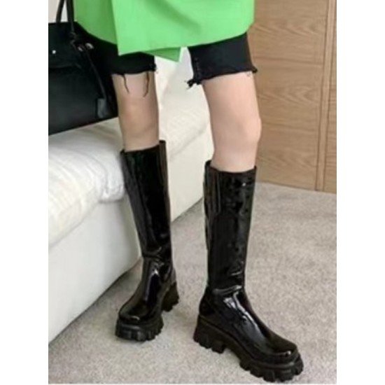 Ladies Black Solid Platform Mid Calf Boots