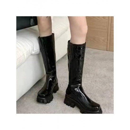 Ladies Black Solid Platform Mid Calf Boots