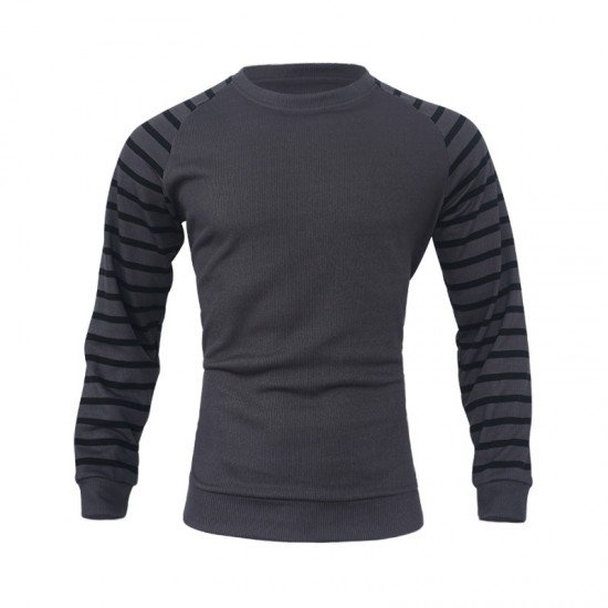 Black Striped Crew Neck Sweatshirts For Men