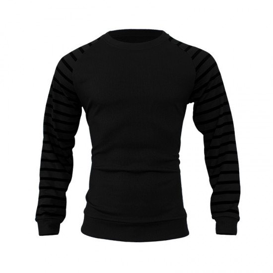 Black Striped Crew Neck Sweatshirts For Men