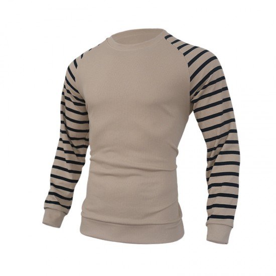 Black Striped Crew Neck Sweatshirts For Men