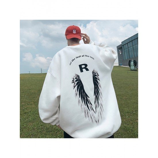 Casual Stylish Graffiti Feather Printing Men's Hoodie