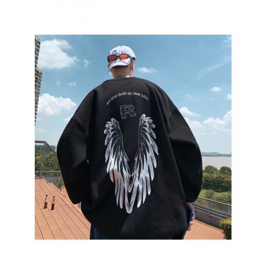 Casual Stylish Graffiti Feather Printing Men's Hoodie