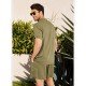 Casual Plain Linen Button Shirt Shorts Set Men