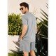 Casual Plain Linen Button Shirt Shorts Set Men