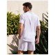 Casual Plain Linen Button Shirt Shorts Set Men