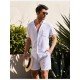 Casual Plain Linen Button Shirt Shorts Set Men