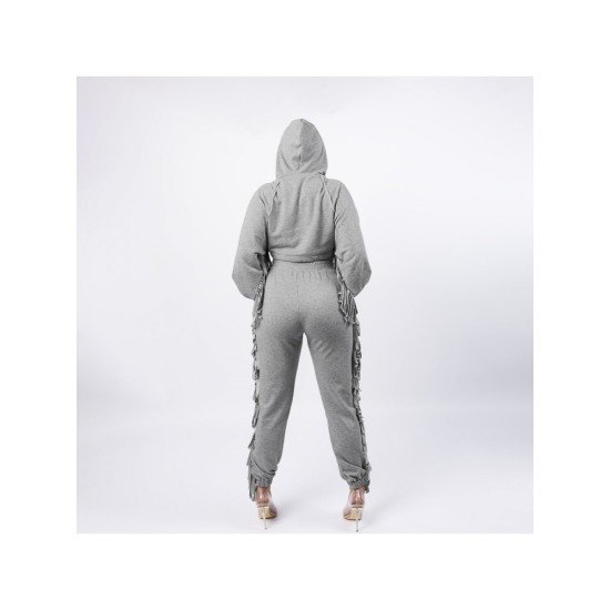 Notch Collar Tassel Matching 2 Piece Jogger Sets