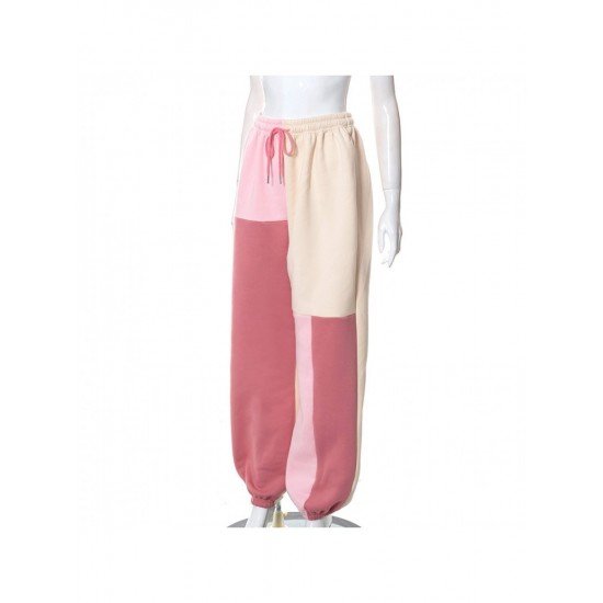 Contrast Color Sports Drawstring Trousers For Women