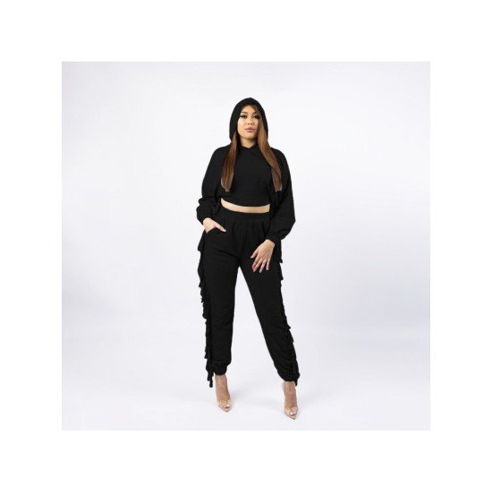 Notch Collar Tassel Matching 2 Piece Jogger Sets