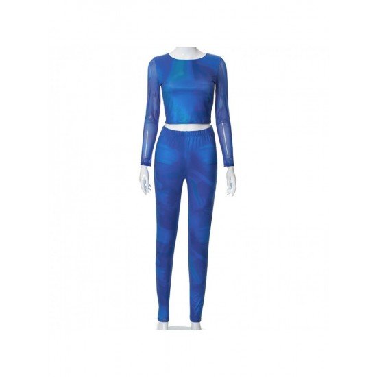  Round Neck Navel Top And Trouser Women's Suit