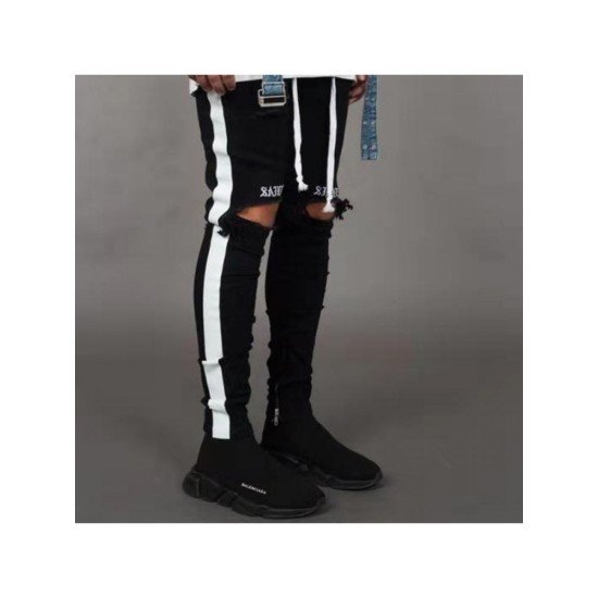 Ripped Black Pencil Jean Pants For Men