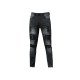 Patchwork Ripped Black Pencil Jeans For Men