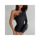 Trendy Black One Shoulder Patchwork Bodysuits