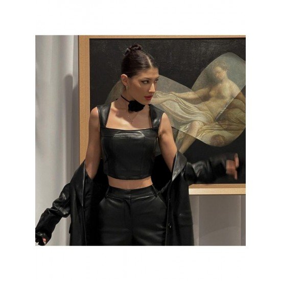 PU Leather Black Cropped Sleeveless Tank Top