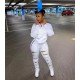  Pure Color Casual Ripped Zipper Women's Suits