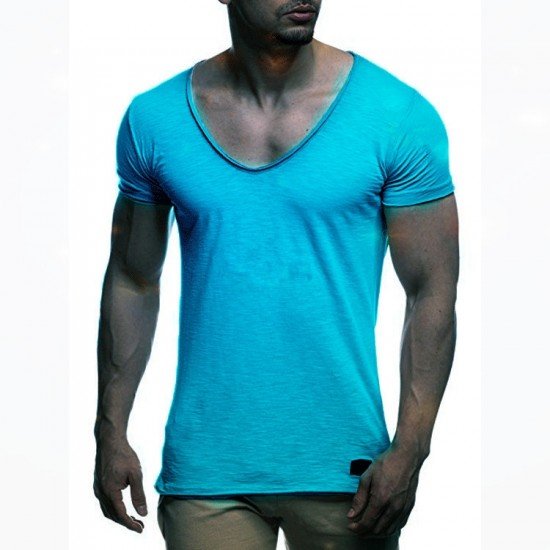 Sports Summer Solid V Neck Men Tees