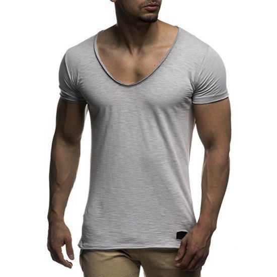 Sports Summer Solid V Neck Men Tees