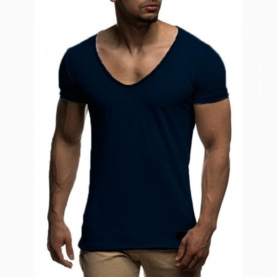 Sports Summer Solid V Neck Men Tees