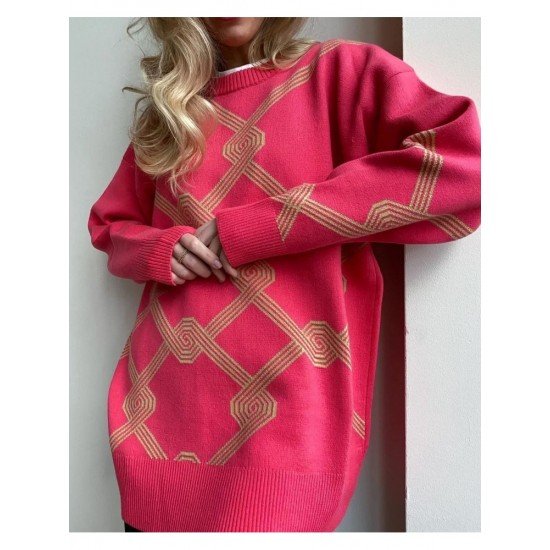  Women's Colorblock Jacquard Long Sleeve Sweater