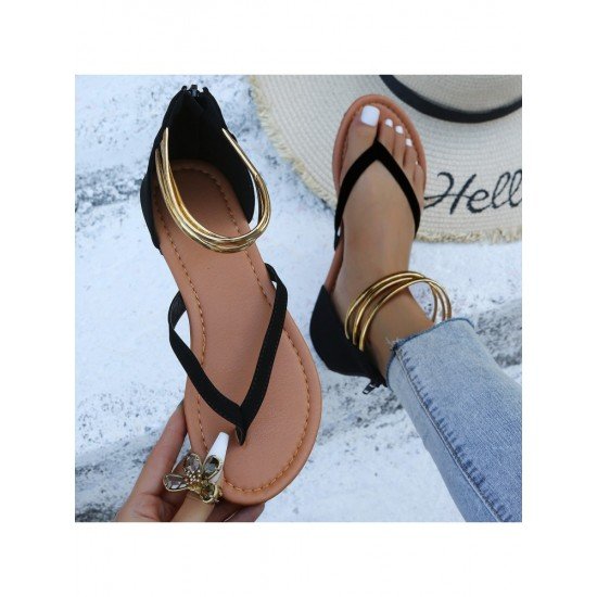 Summer Outdoor Zipper Up Black Sandals