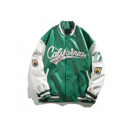  Fashion Letter Embroidery Women's PU Baseball Jacket