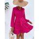 Simple Solid Ruffle Long Sleeve Shirt Dress