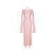 Ripped Ladies Pink Long Sleeve Maxi Dresses