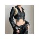 Leather Patchwork Contrast Color Cropped Motorcycle Jackets