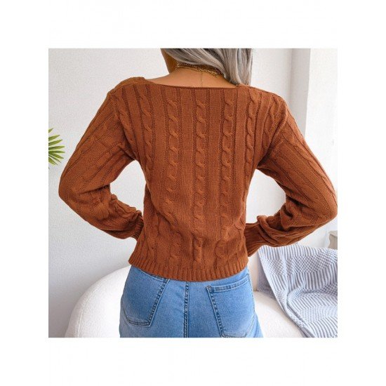 Sexy V Neck Solid Long Sleeve Cropped Sweaters