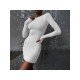  Sexy Round Neck Pure Color Long Sleeve Dress