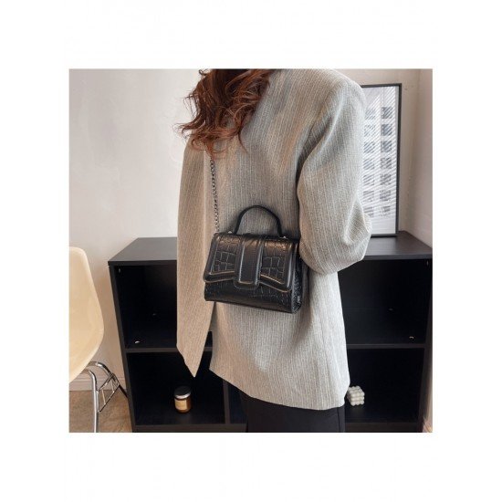  Stone Pattern Pure Color Black Chain Shoulder Bags