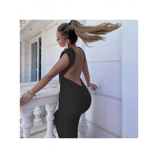  Sexy Backless Pure Color Sleeveless Dress For Women