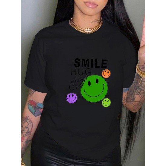 Smile Face Emoji Graphics T Shirts For Women