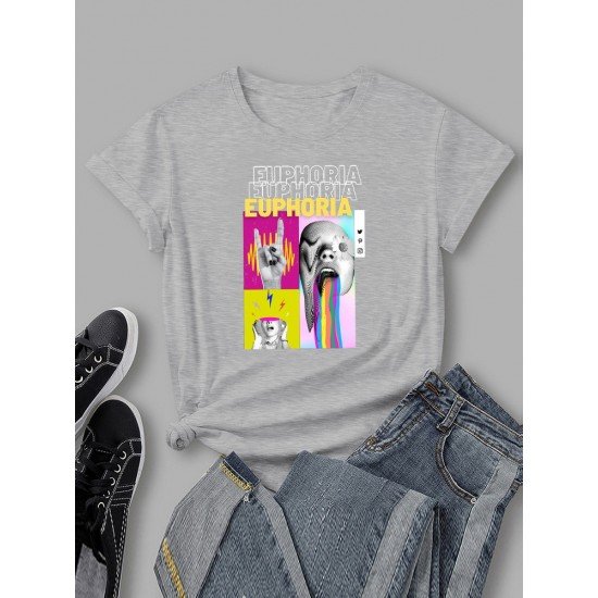 Abstract Graphic Street Wear T Shirts For Women