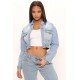 Trendy Solid Blue Pockets Denim Short Coats