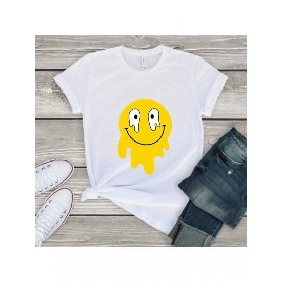 Women Smile Face Melting Graphic Summer T Shirts