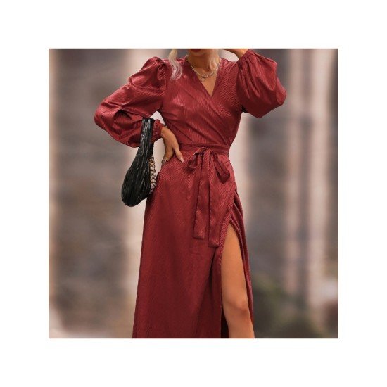 Puff Sleeve V Neck Vintage Maxi Dresses