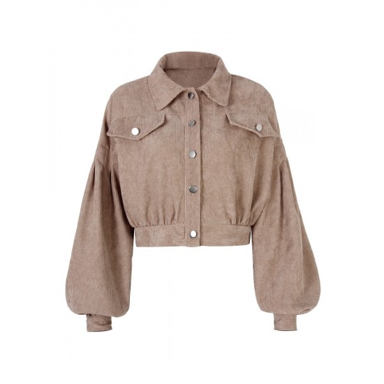  Winter Corduroy Pure Color Lantern Sleeve Women Jacket