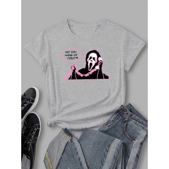 Funny Halloween Skull Graphic T Shirts For Women